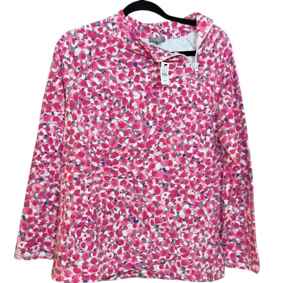 NWT Talbots Pink & Purple print assymetical quarter zip pullover - Petite medium - Picture 1 of 7